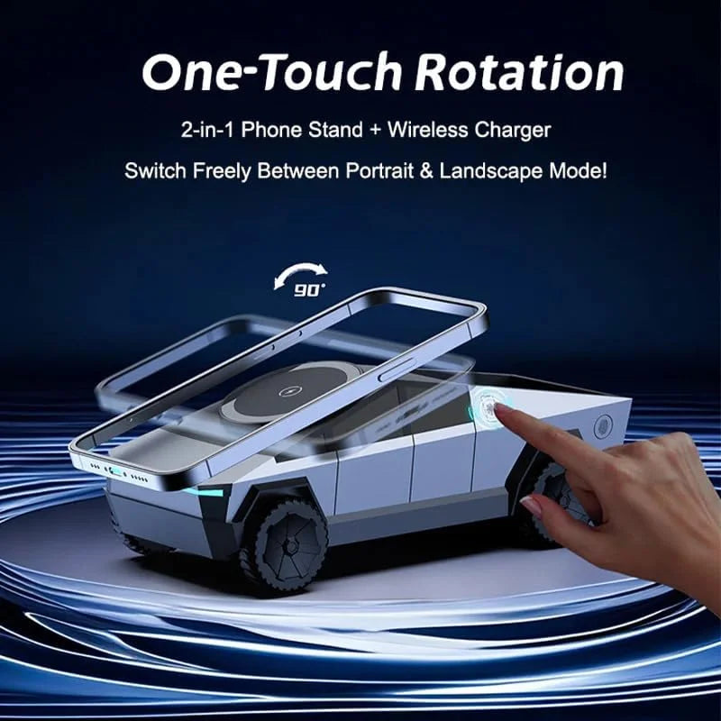 Desktop Cybertruck 3 in 1 Magnetic Fast Wireless Charger Phone Stand for Iphone 17 16 15 Pro Max Apple Samsung Watch Airpods Pro